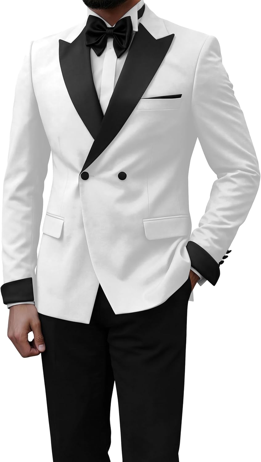 Double Button Blazers for Mens Suit Slim Fit Peak Lapel Men's Tuxedo Jacket Wedding Tuxedos for Men Prom