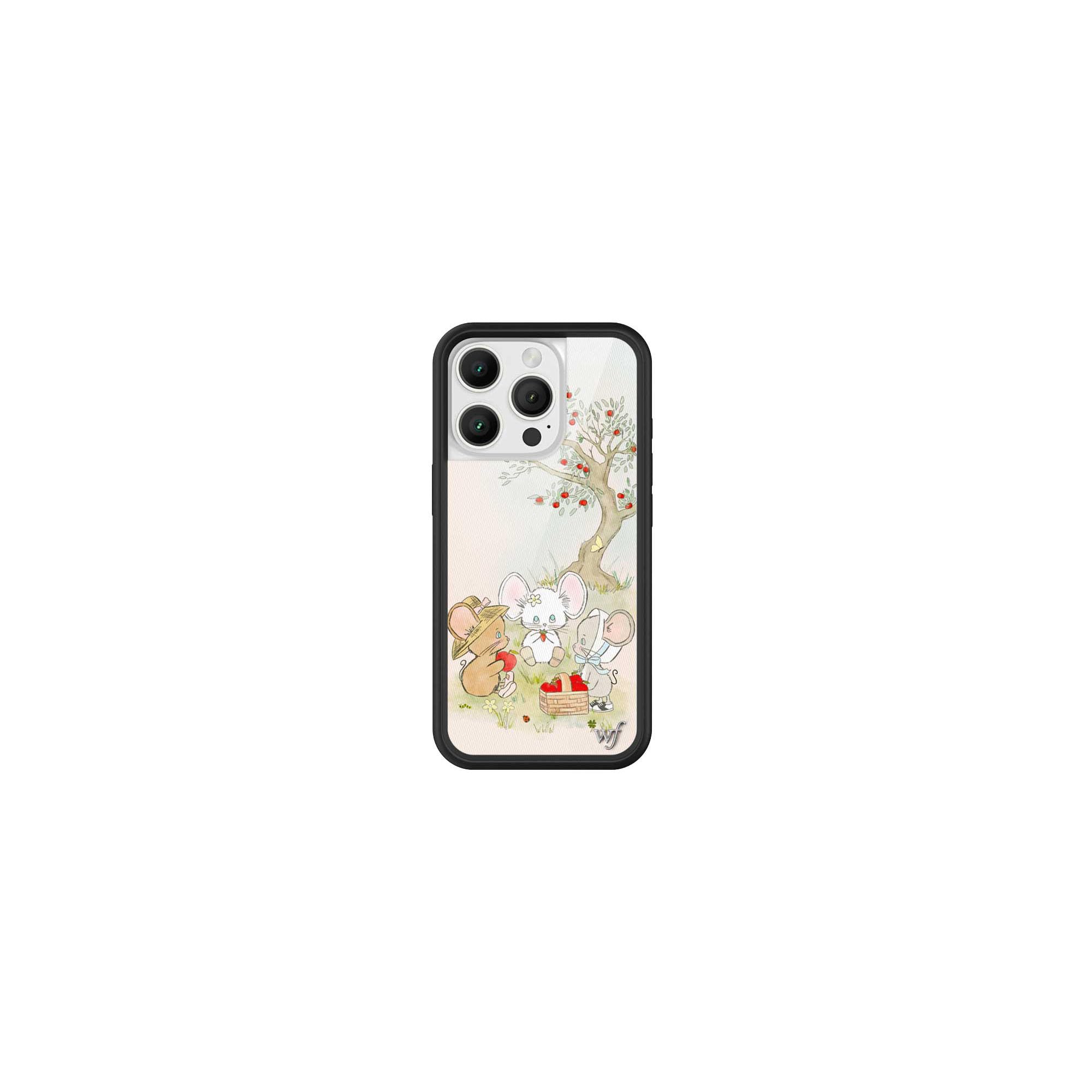 Wildflower Cases - Mice Friends, Compatible with Apple iPhone 16 Pro | Animals Picnic Dainty Aesthetic Cute Trendy - Protective Black Bumper, 4ft Drop