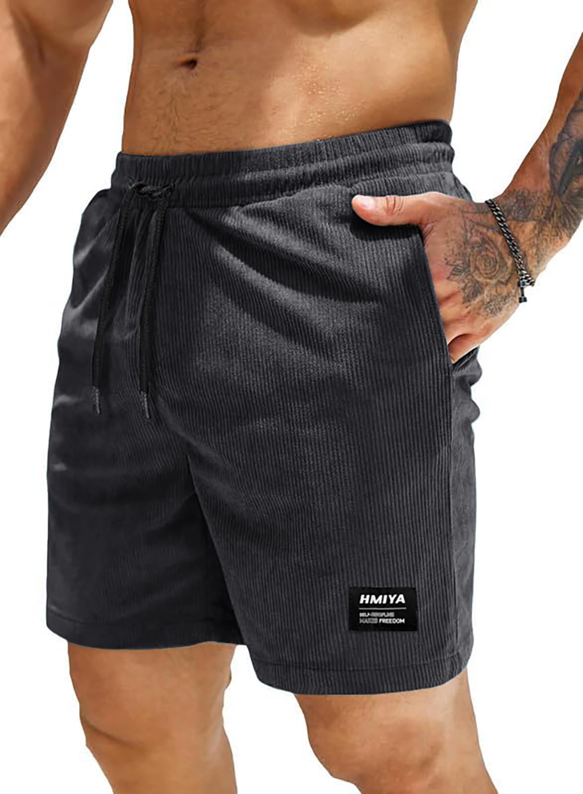 HMIYA Corduroy Shorts Herren Kurze Hosen Sommer Bermuda Freizeitshorts Baumwolle Elastische Taille mit Taschen