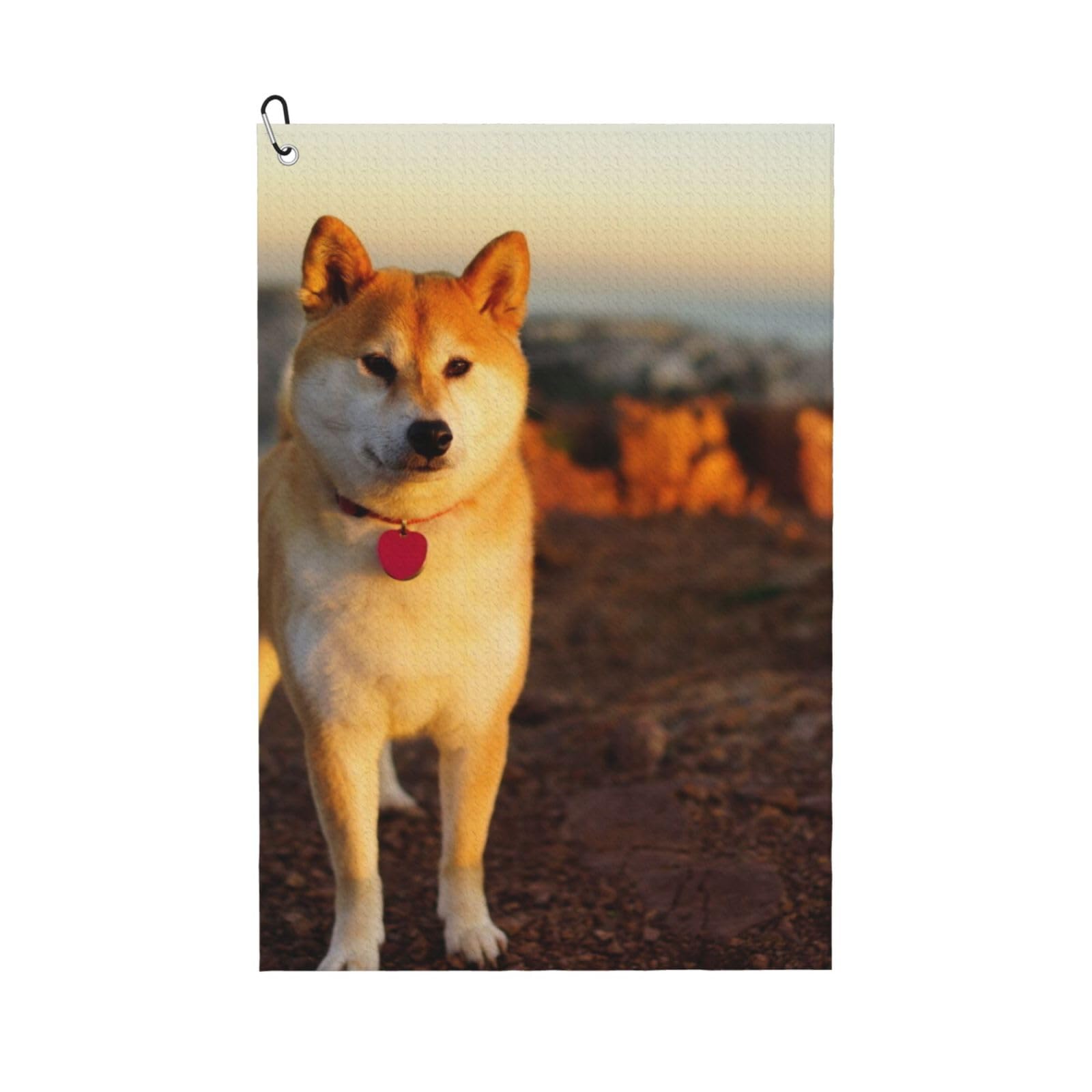 Hnnkloy Shiba Inu Pets Dogs Sunset Bokeh Shiba Inu, 16x24 in Portable Waffle Golf Towels with Carabiner Clip for Golf Bag