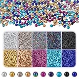 PH PandaHall 14450 mini cuentas de burbujas de cristal de 2 mm, sin agujero, cuentas redondas de 10 colores, cuentas de cristal metálico, pequeñas cuentas de vidrio iridiscente, bolas de gotas de agua