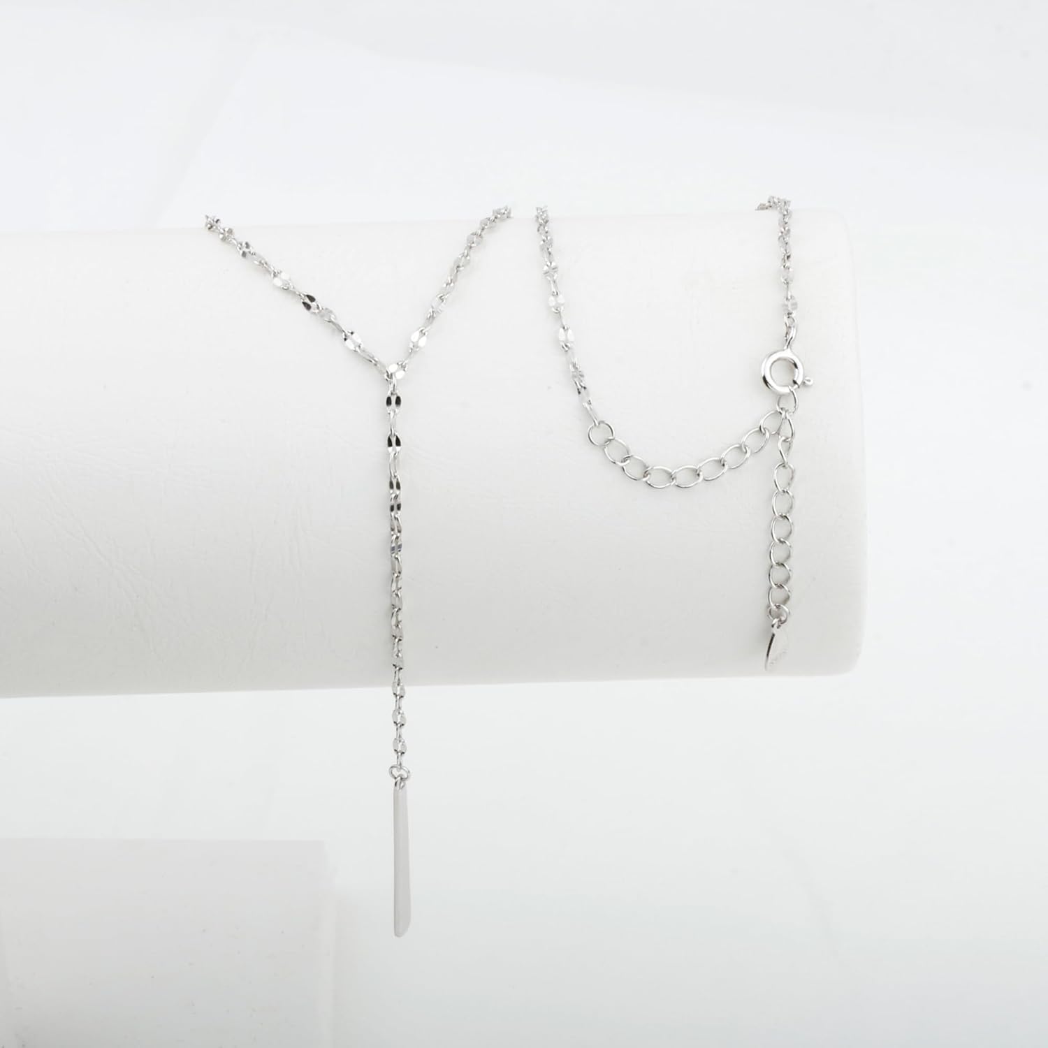 Handmade Sterling Silver Lariat Necklace with Bar Dainty Drop Y Chain Necklaces for Women - Image 4