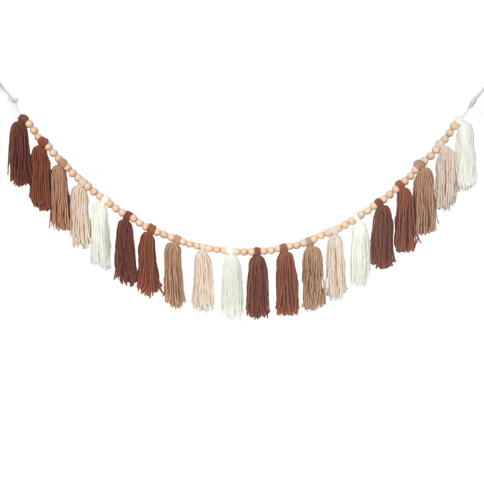 Tasruwat Brown Boho Yarn Wood Bead Tassel Garland Decor Terracotta Rainbow Western Banner Tassels Wall Hanging for Nursery Classroom Birthday Party Kids Bedroom Baby Shower Dorm Office Decorations