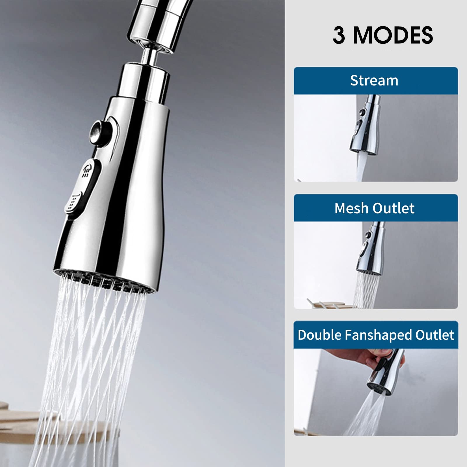 Girar grifo giratorio aireador 3 funciones cabezal de pulverización 360 ° grifo giratorio cabeza spayer G1/2 aireador de fregadero de ahorro de agua para grifo de cocina cabezal de pulverización de