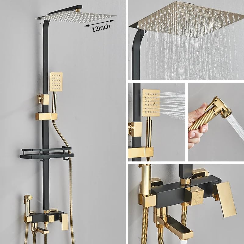 Ensemble de douche 3/4 chrome noir avec mélangeur 4 voies et bidet