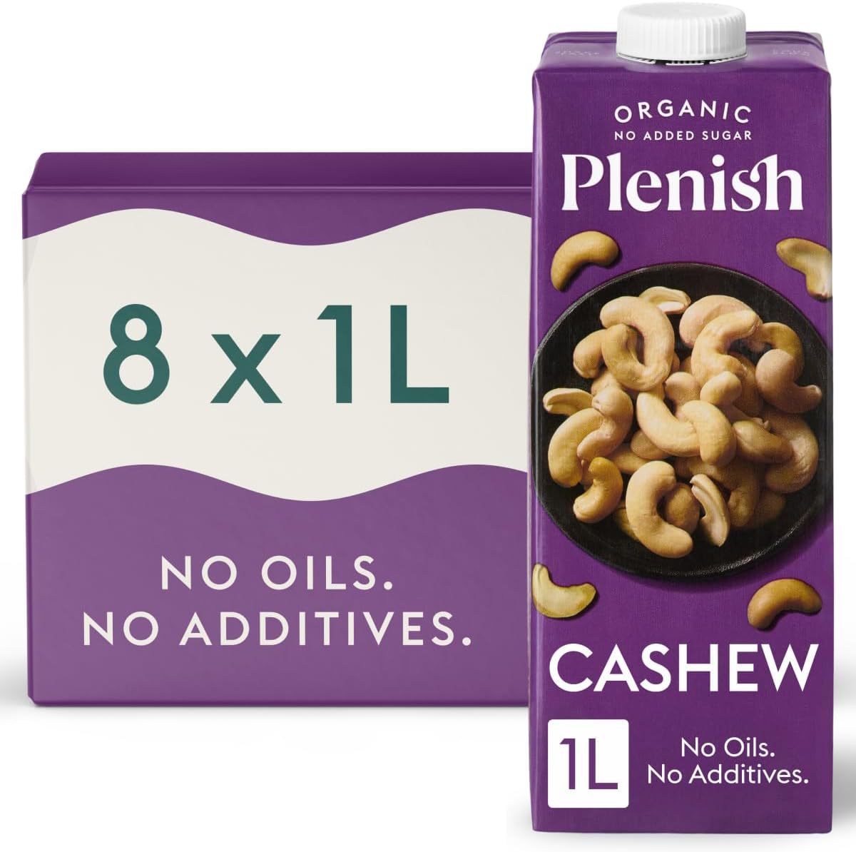 Plenish Organic Unsweetened Cashew Milk 1L Carton (Pack of 8)