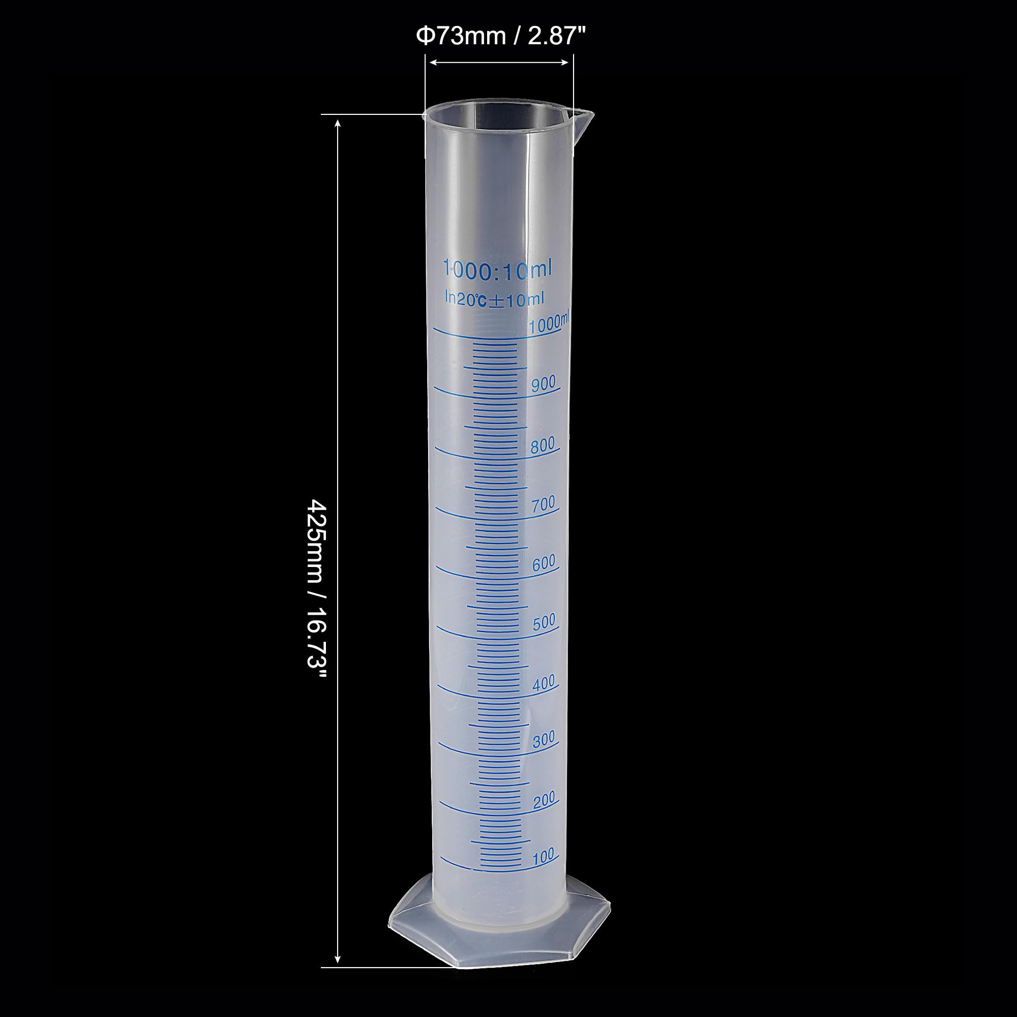sourcing map Plástico Graduado Cilindro, 1000ml Medidor Cilindro con 1 Cepillo, 2en1 Juego para Ciencia Laboratorio