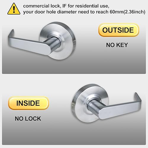 Miniatura 3 de Passage - Cerraduras de puerta comerciales de alta resistencia grado 2, sin mano, clasificación UL de 3 horas contra incendios, cumple con ADA,