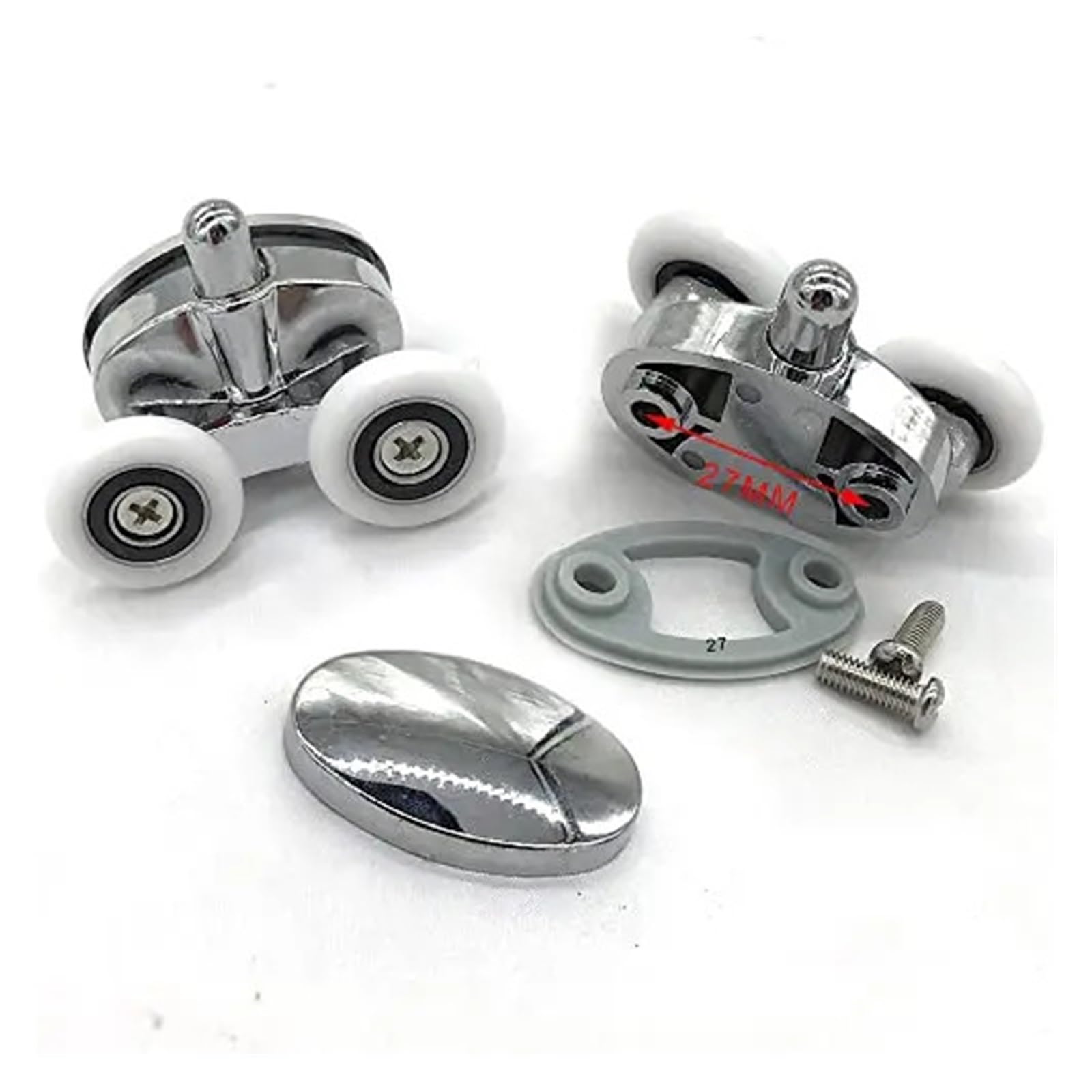 eufeifeiegds 4 Doppel-Schmetterlings-Duschtürrollen/Läufer/Räder 20 mm/23 mm, 25 mm/27 mm Durchmesser wefeiegds(Diameter 27mm)