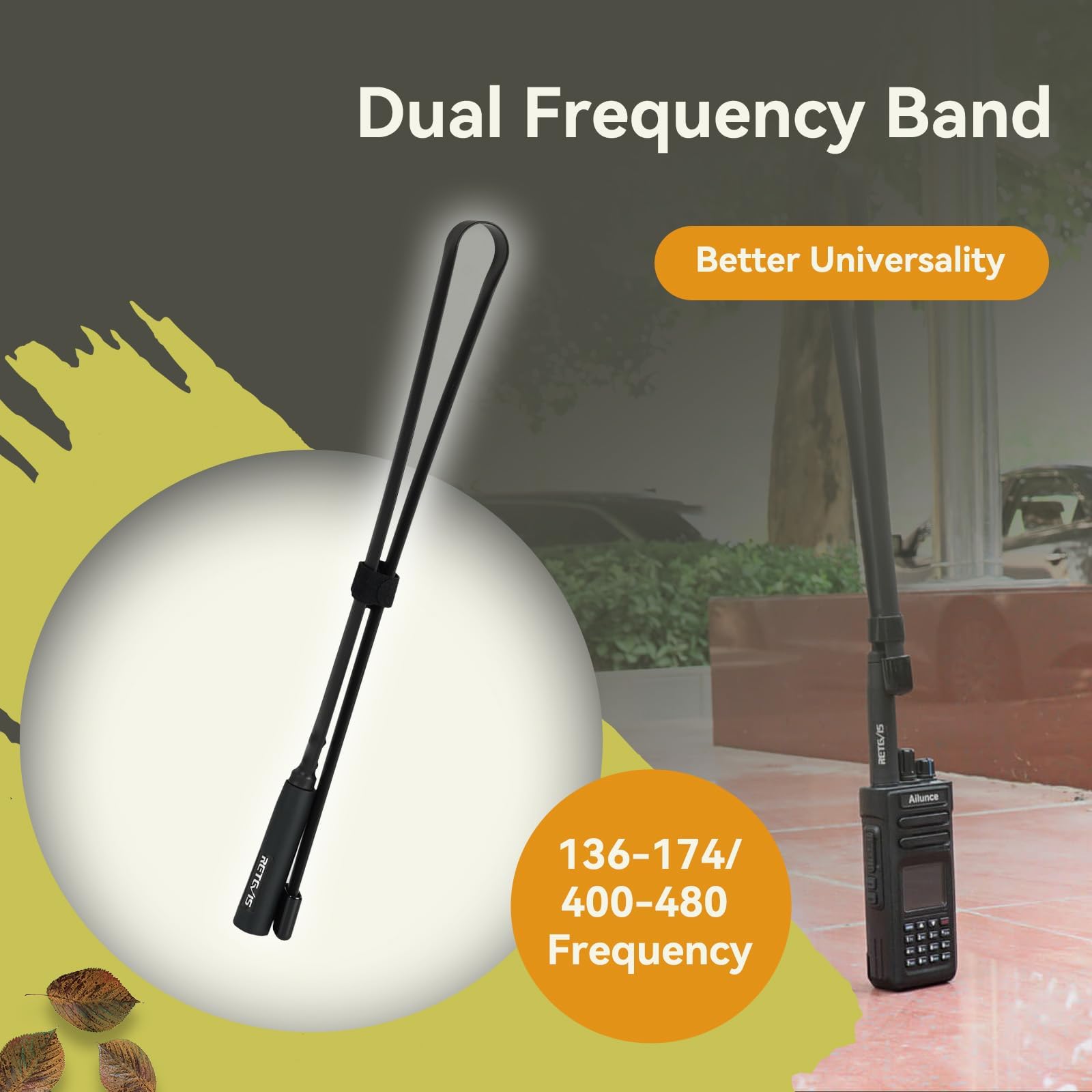 Retevis HA02 Antenne Tactique Pliable, Pliable SMA-M Double Bande UHF VHF, Compatible Radio 2 Voies Retevis RT1 RT3 RT3S RT83 RT85 RT87 Antenne de Talkie-walkie Portable, Baofeng UV-3R (1 pièce)