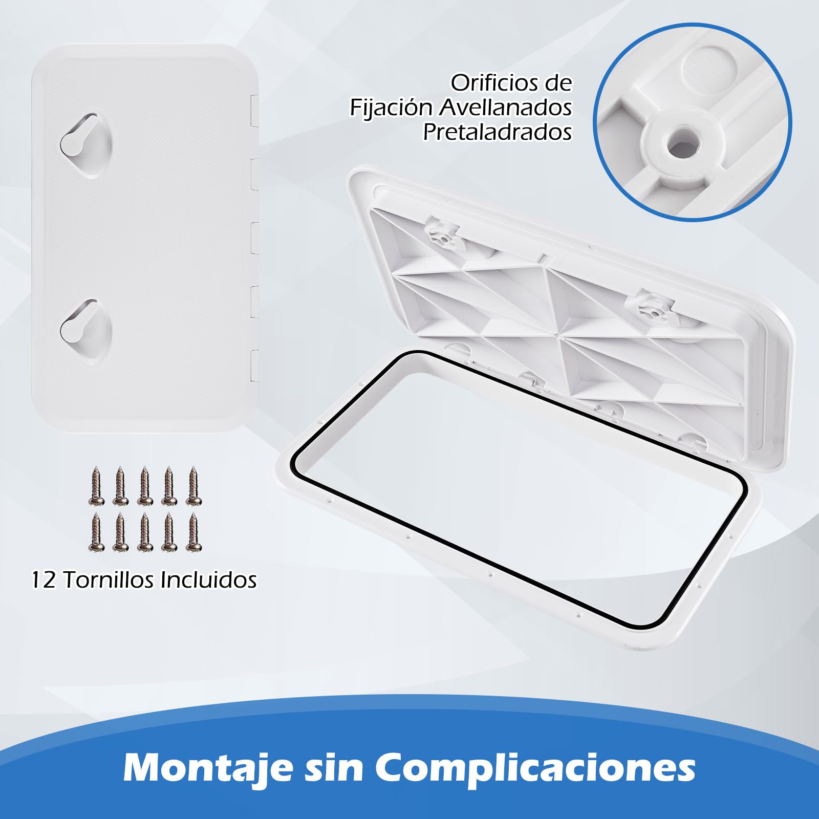 COSTWAY Escotilla de Barco 60,5 x 35,5 cm, Escotilla de Acceso a la Cubierta Marina con Bisagra de Tapa de Apertura de 180° y Superficie Antideslizante, Tapa Rectangular para Barco, Yate, RV