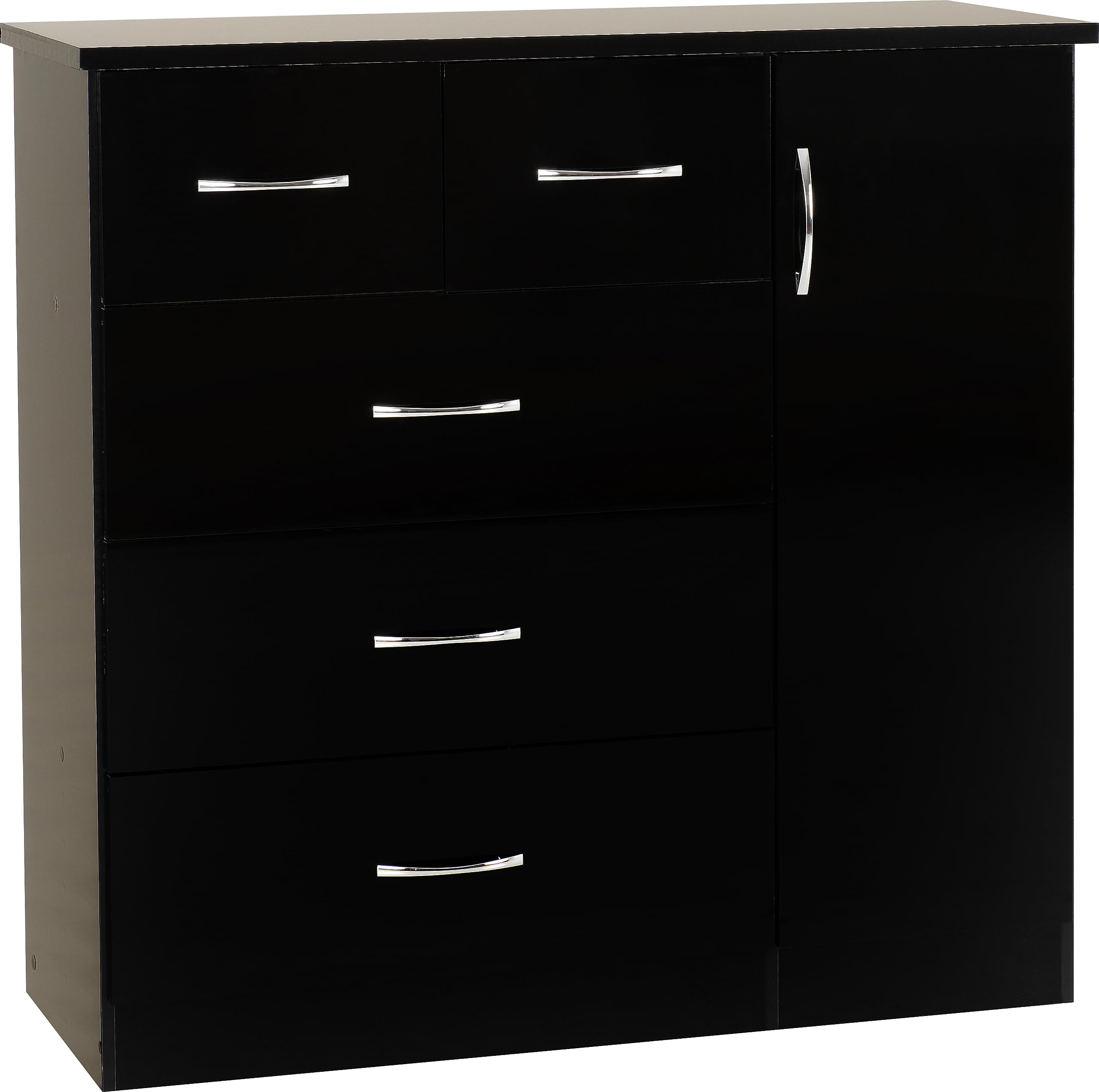 Seconique Nevada 5 Drawer Low Wardrobe in Black Gloss