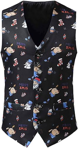 Vista 4 de Stoota Chaleco de Navidad para hombre, suave, casual, ajuste regular, lindo estampado, S-2XL