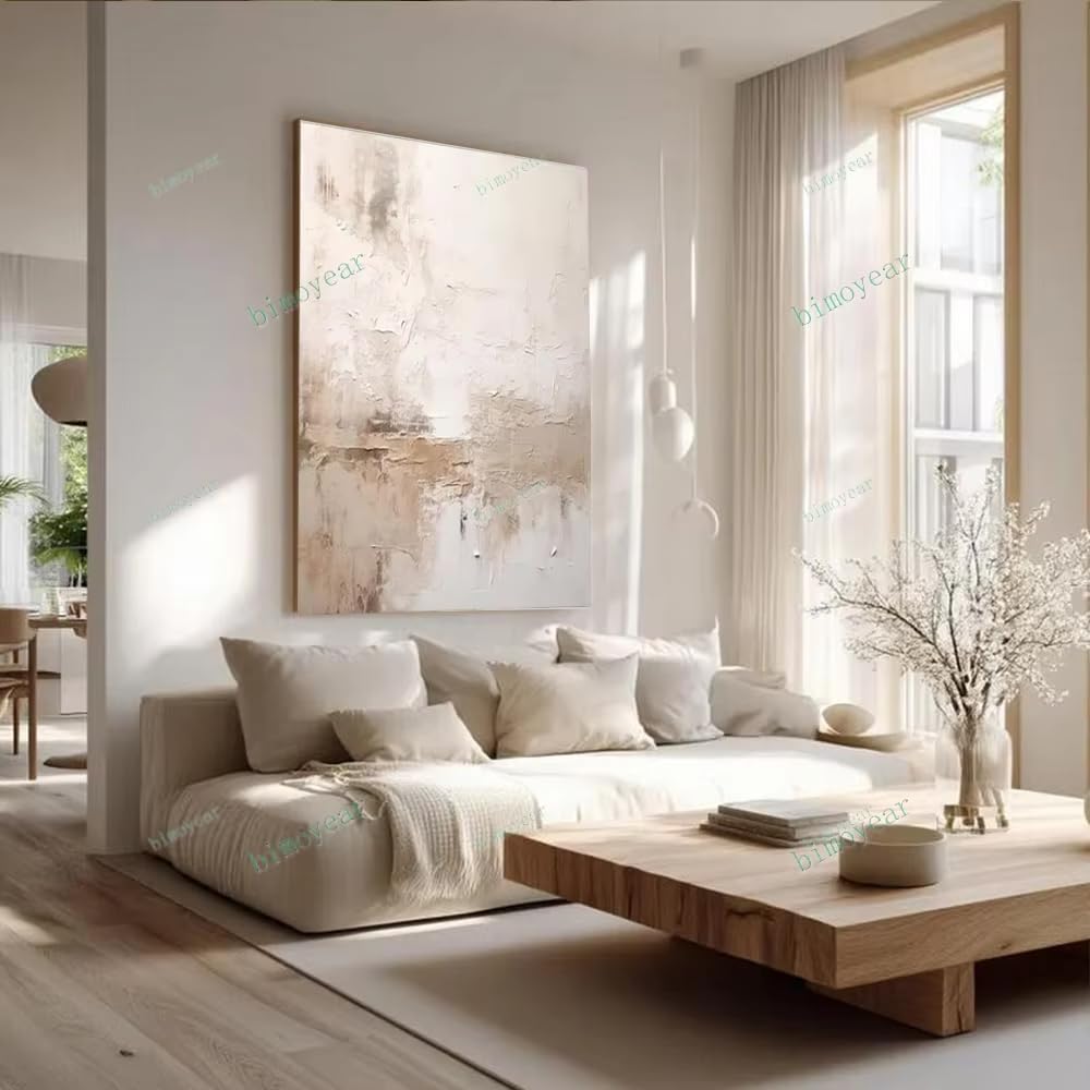 IHHGNB Wabi Sabi Wall Art Neutral Textured Canvas Poster Prints Abstract Painting Minimalist Painting on Canvas for Living Room(80x120cm(31x47in)/No frame)