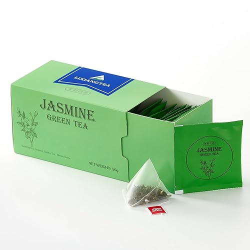 LIXIANGTEA Bolsas de té verde jazmín  Hojas de té verde 100% naturales, jazmín  25 bolsas de té piramidal  Hoja suelta de preparación helada y