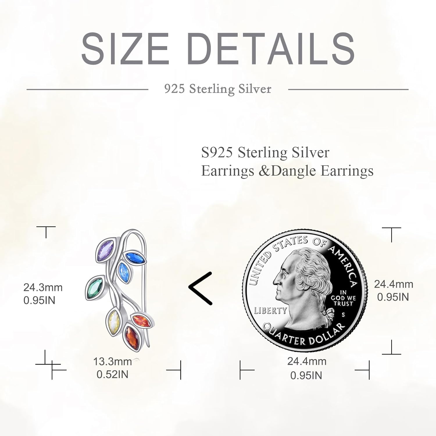 Ear Climber S925 Sterling Silver Leaf Crawler stud Earrings for Women Chakra Colorful Plant Earrings Cartilage Jewelry for Gift