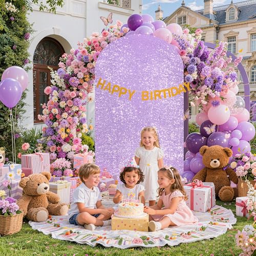Image of 7.2 ft Light Purple Sequin Arch Backdrop Cover Spring Arch Backdrop for Birthday Party Baby Shower Banquet Wedding Background Decoration