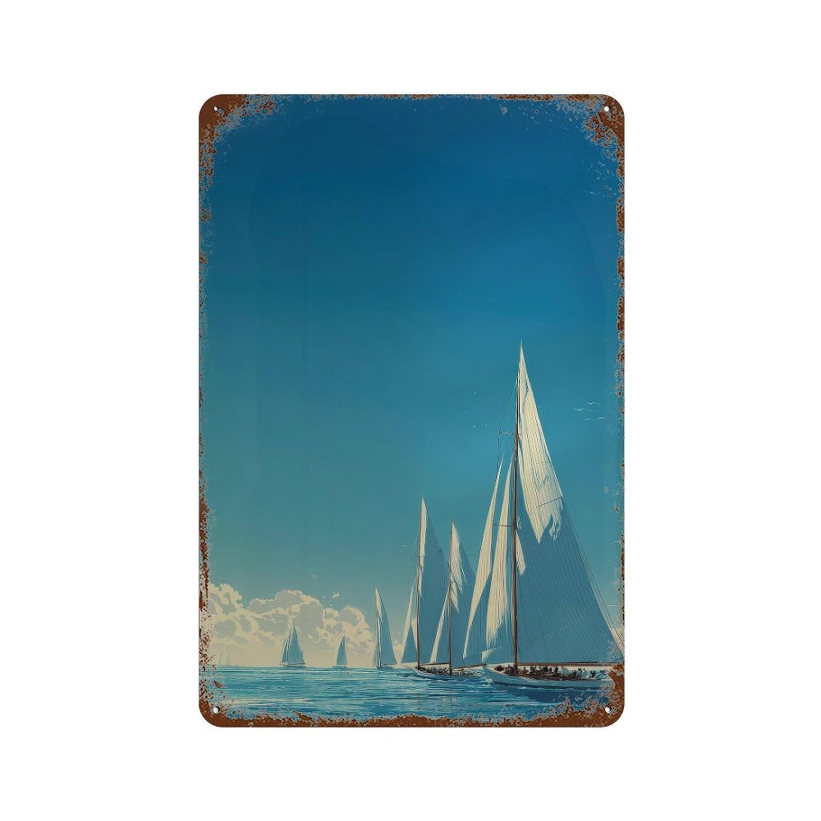 xiaoxiaoshen Sailing Boats. Nautical Illustrated Coastal Wall Decor Art Metal Tin Poster Modern Home Decor Art Home Bar Shop Decorations Vintage Sign 30x20cm