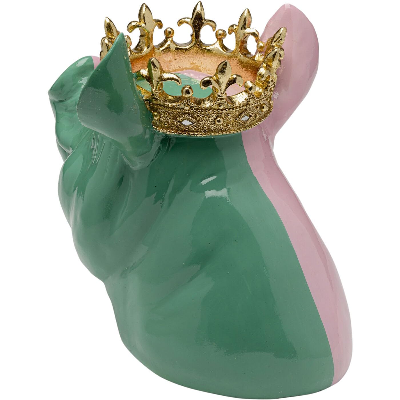 Kare Desihn Figurine Cochon couronné Vert/Rose Objet de décoration Cochon couronné Peint à la Main Unique 28 x 34 x 24 cm (H x l x P)
