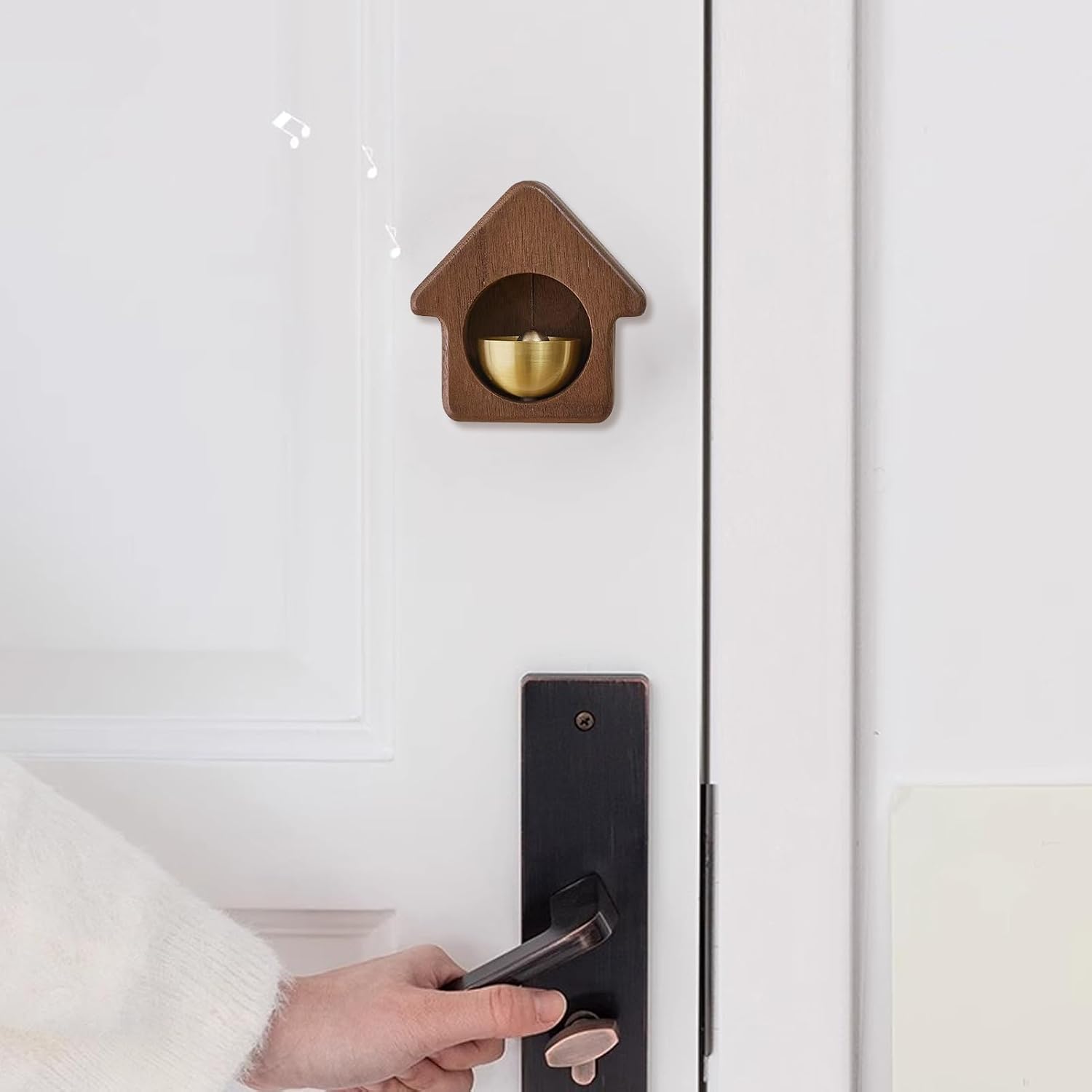 Doorbells, Doorbell, Wooden Magnetic Doorbell with Brass Bell, Handmade Wind Chimes, Japanese Door Ornament for Shop and Home