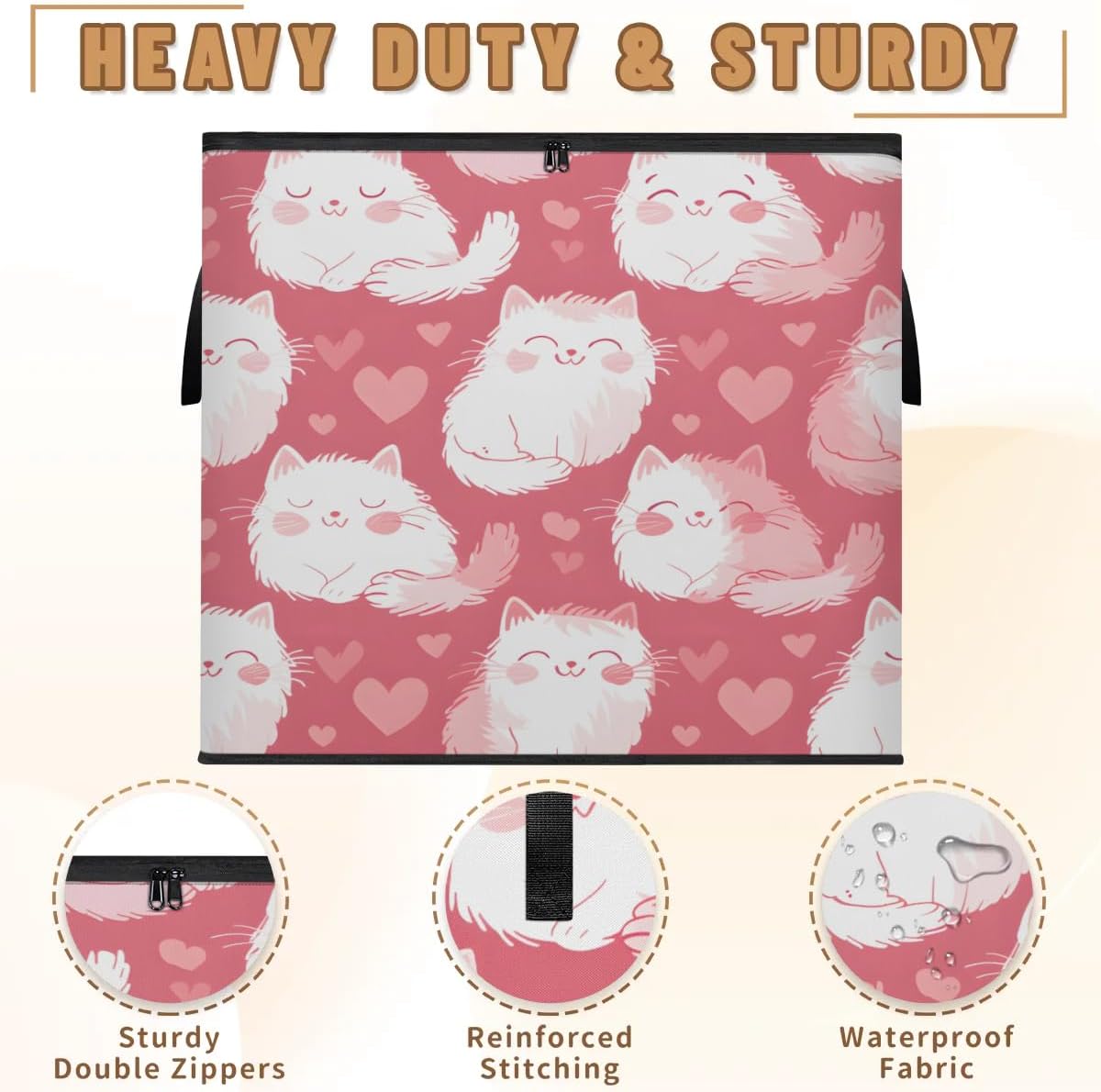 Honeybaby 214L Extra Large Comforter Storage Bag Animals Cats Cute Storage Totes with Lids Waterproof Closet Organizer Folding Blanket Storage Bags for Clothes Bedding Pillows