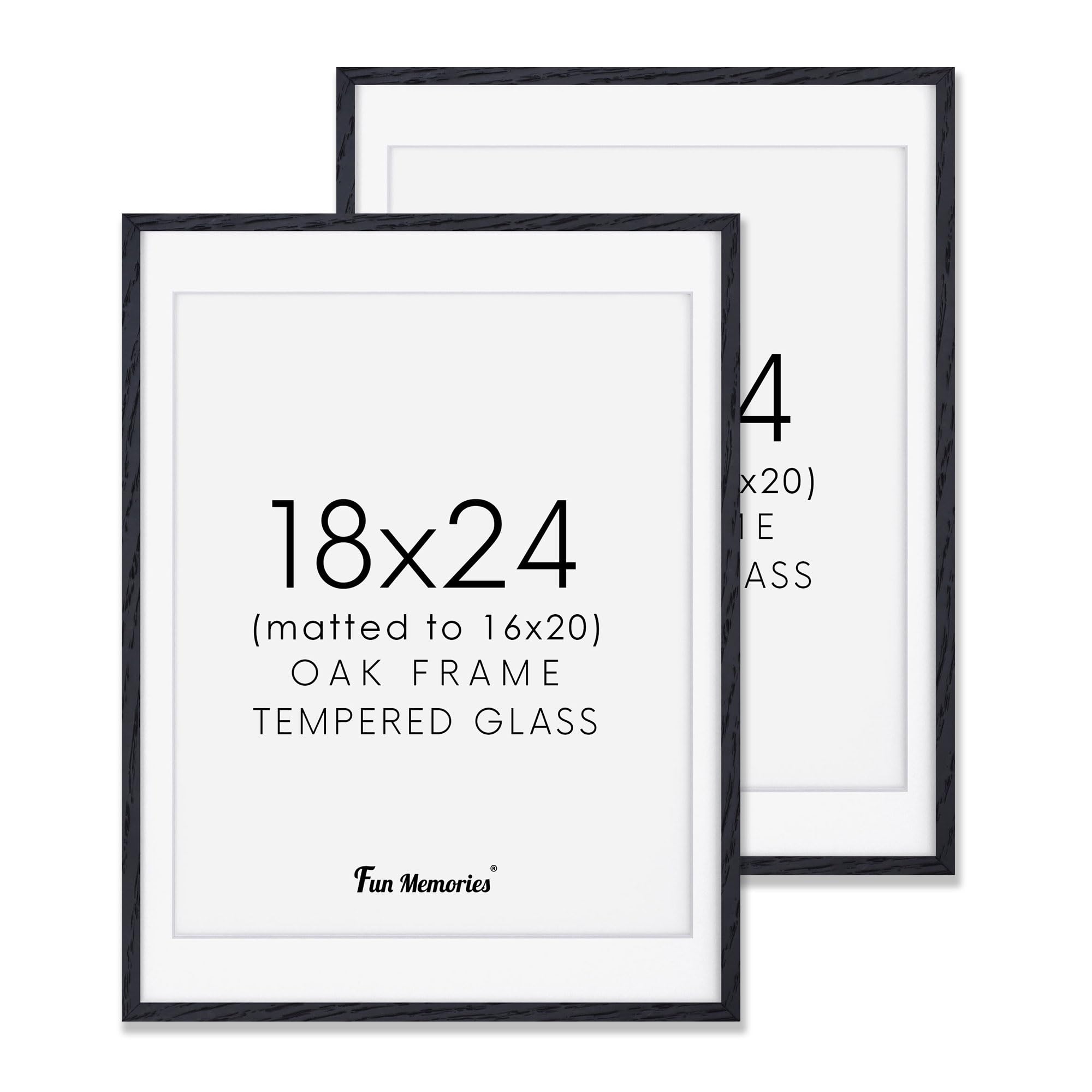 Fun Memories Black 18x24 Picture Frame, Large 18 by 24 Poster Frames Set of 2, Natural Oak Wood Frame 18 x 24 with Tempered Glass, 18x24 Black Wood Frames, 18"x24" Art Frame โ image 1