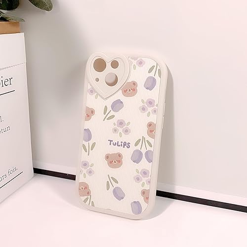 Miniatura 5 de Funda compatible con iPhone 13, diseño floral de oso con lente de amor, protector de parachoques para niñas y mujeres, TPU suave a prueba de golpes,