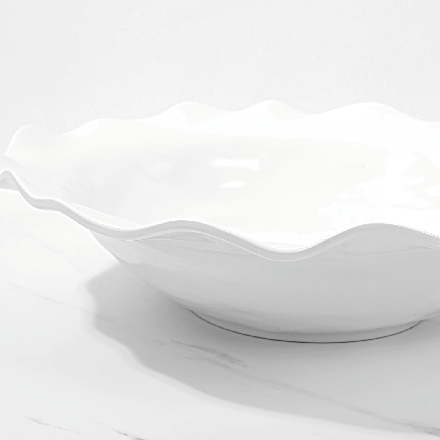 UP White Ruffle Melamine Serving Bowl, Large Mixing BPA-Free Food Bowl for Charcuterie, Food, Fruit, and Salad, 14 x 14 Inch