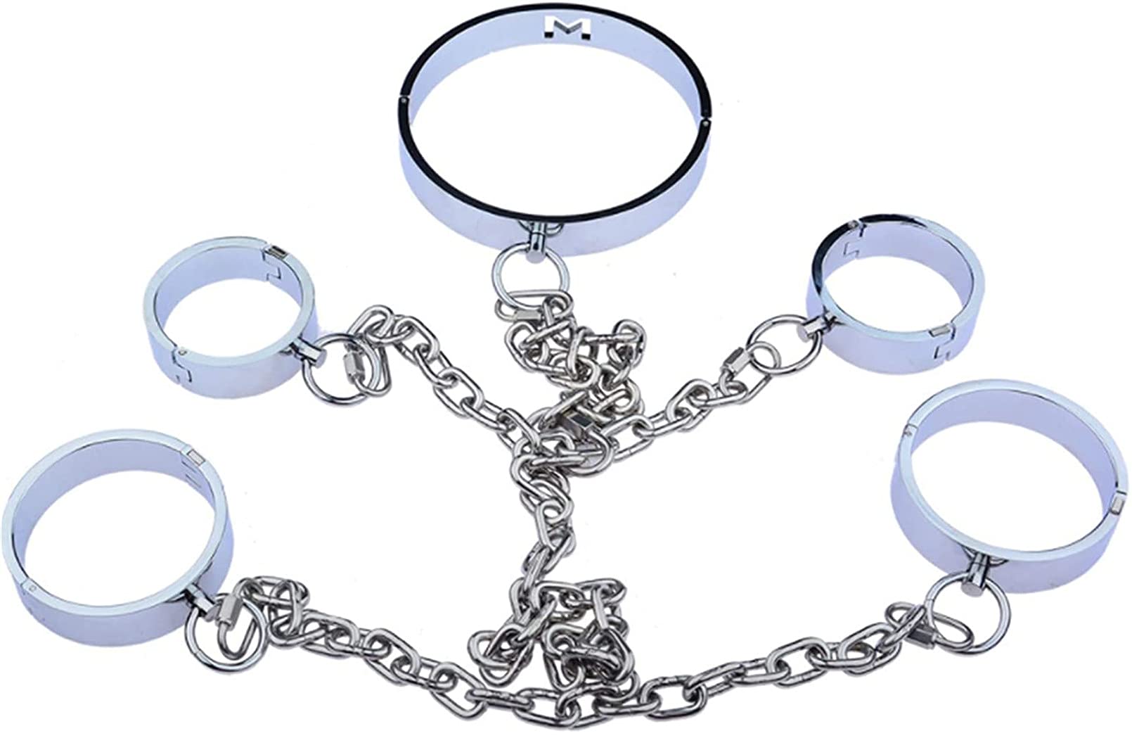 Edelstahl Metall Kragen Halsband Handschellen Fußfesseln BDSM Bondage Sets für Männer Frau paare Sklave Hals Fuß Hand Restraint Spiele Fesselset Erotik Fetisch Sex Spielzeug,Male,Silber