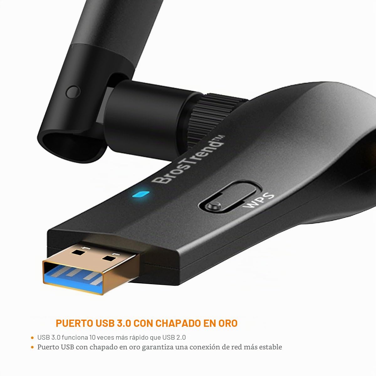 BrosTrend 1200Mbps Adaptador WiFi USB para PC, Antena WiFi USB Largo Alcance Compatible Windows 11/10/8.1/8/7, Doble Banda 5GHz (867Mbps) y 2GHz (300Mbps), Antena Wi-Fi Externa Ajustable, USB3.0
