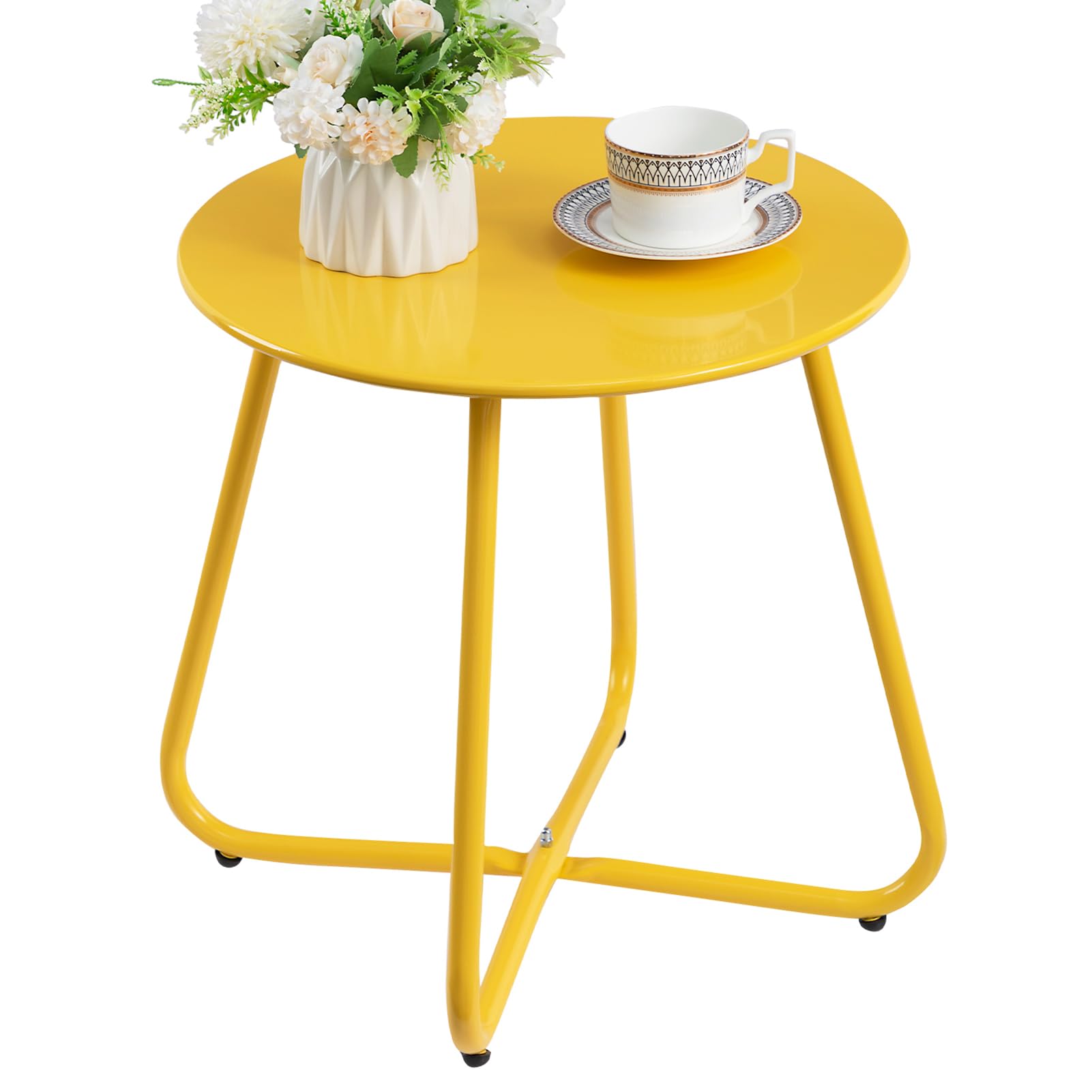 HollyHOME Outdoor Side Table Small Patio Table Round Balcony Side Tables Metal Round Coffee Tables for Garden, Yellow