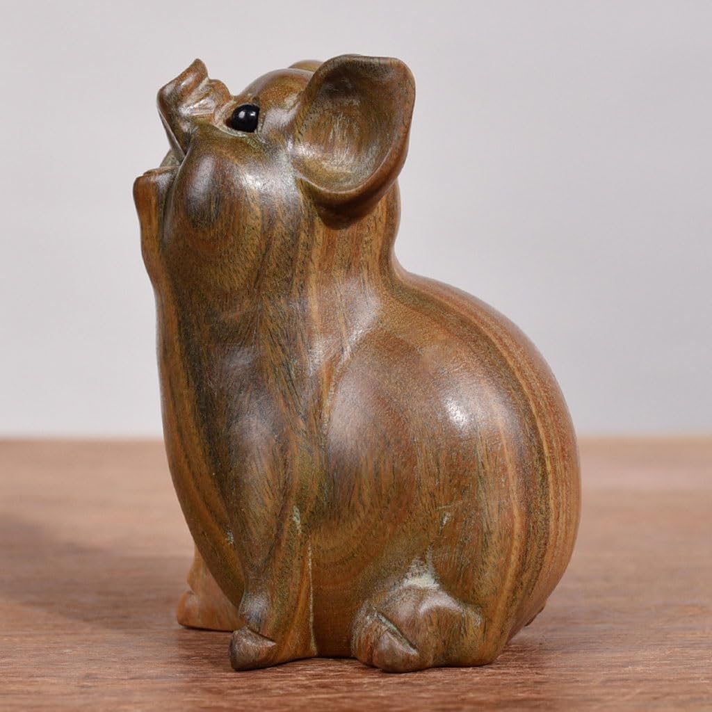 家の装飾像 無垢材彫刻豚飾り根彫り豚クリエイティブマホガニーホームデコレーション工芸品 テーブルデコレーション