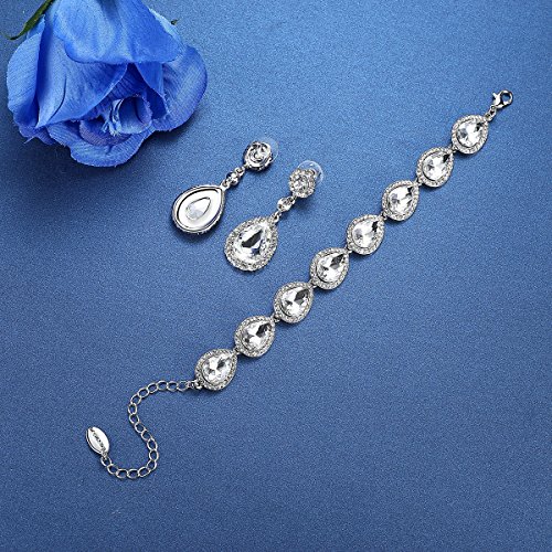 Mecresh Flower Teardrop Clear Austrian Crystal Jewelry Sets For Women Or Bridesmaids 2022 Fashion Jewelry(1 Set Earring,1Pcs Bracelet) #TOP4