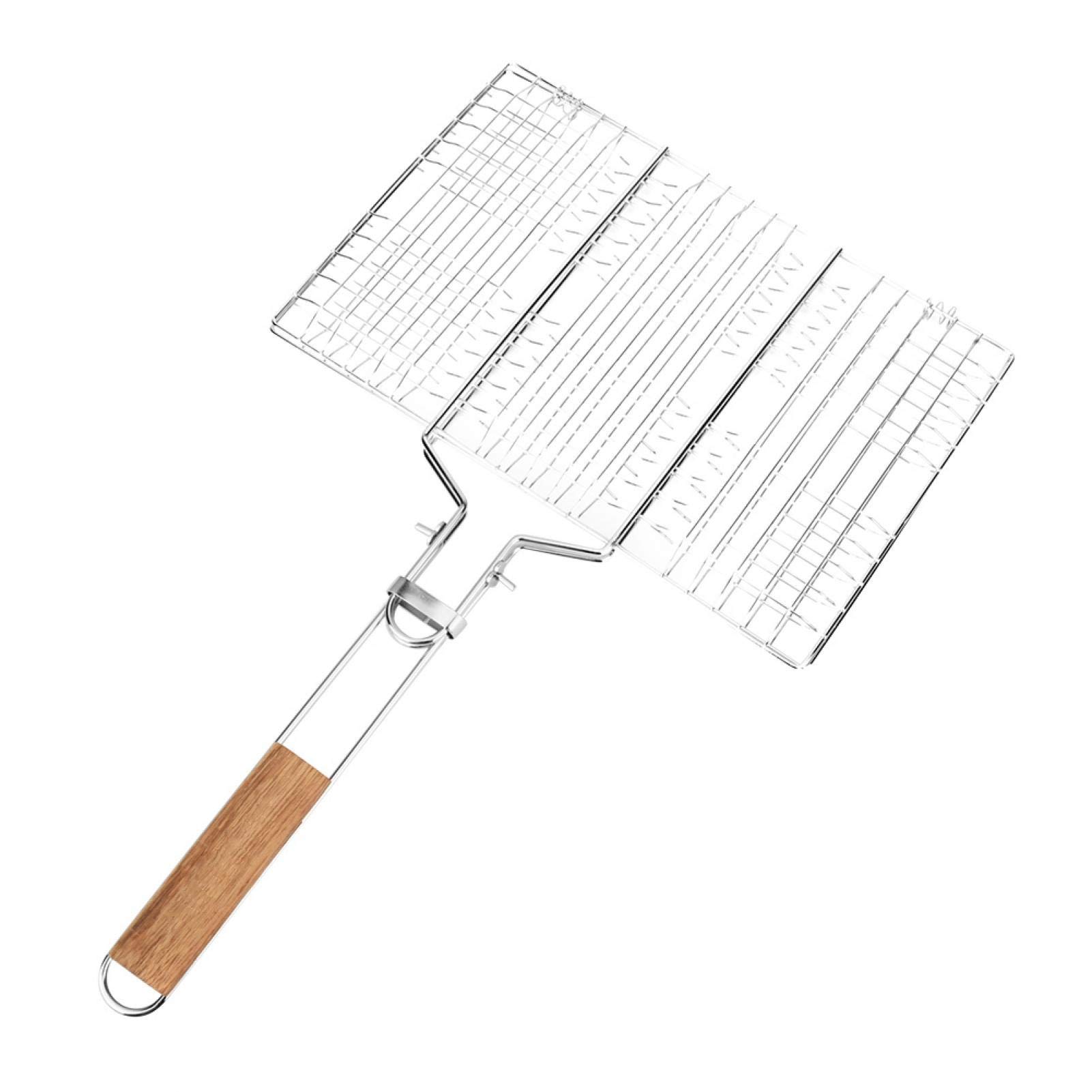Griglia Pieghevole per Barbecue, Rete per barbecue, Portabile Griglia Barbecue Cestello per Griglia, Clip per Pesce alla Griglia con Manico in Legno, per Bistecca, Gamberetti, Carne, Verdure e Pesce