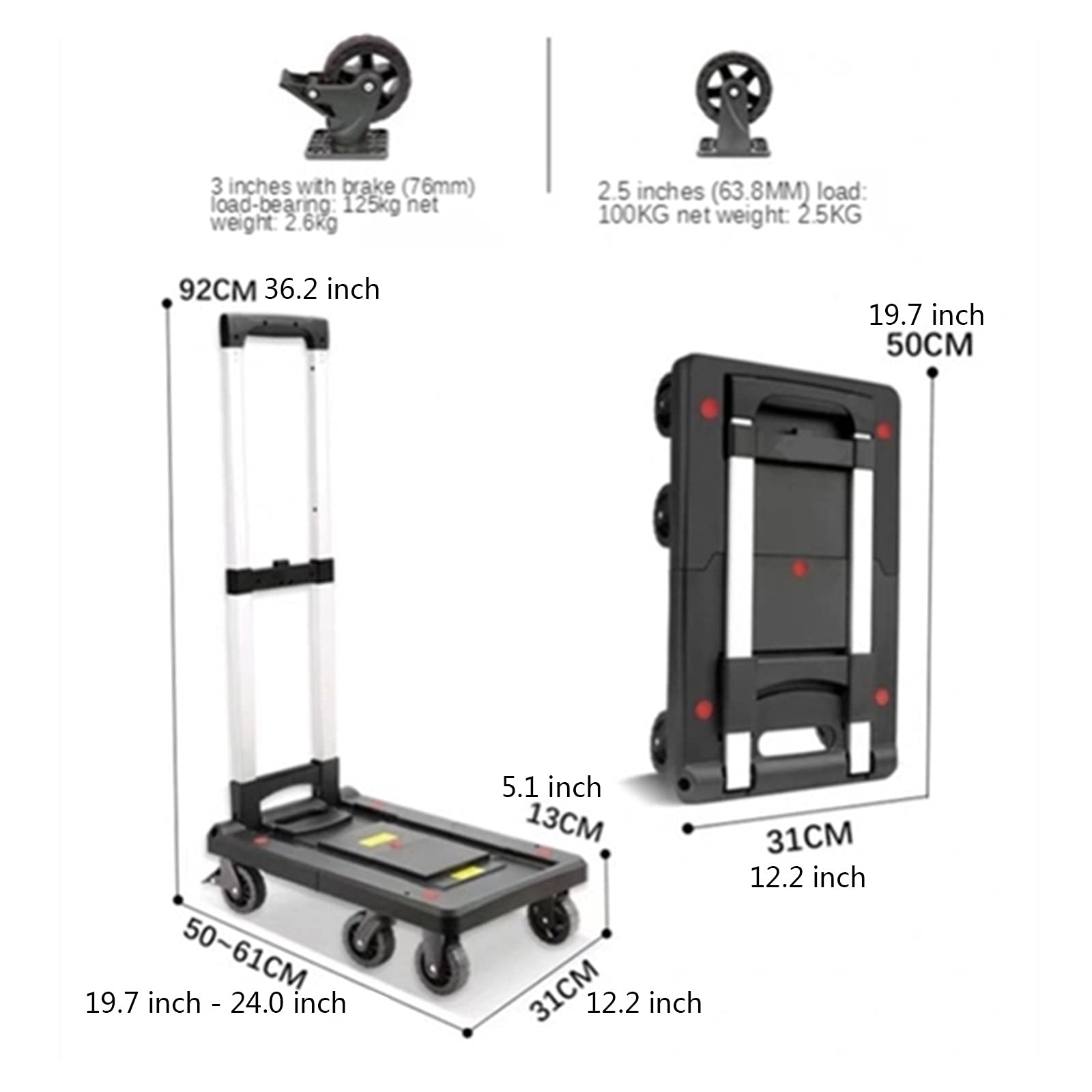Camiones de mano Carrera plegable Plástico de la plataforma PUSET PUSH CARRES PANTENIMIENTO Carrito portátil con chasis retráctil for la oficina móvil de viaje de equipaje Carro de empuje