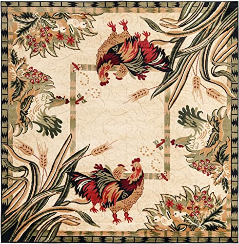 Image of Unique Loom Barnyard Collection Area Rug - Farm (7' 1 inch Square, Cream /Black)