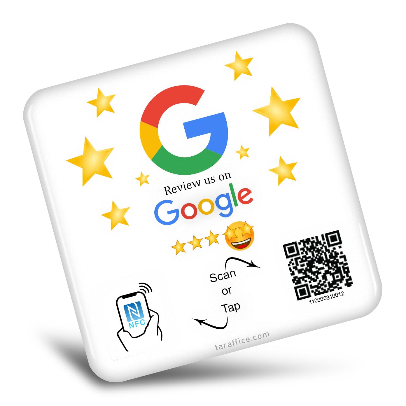 TARAFFICE - NFC Plate Google Reviews in Epoxy, white, 100x100mm