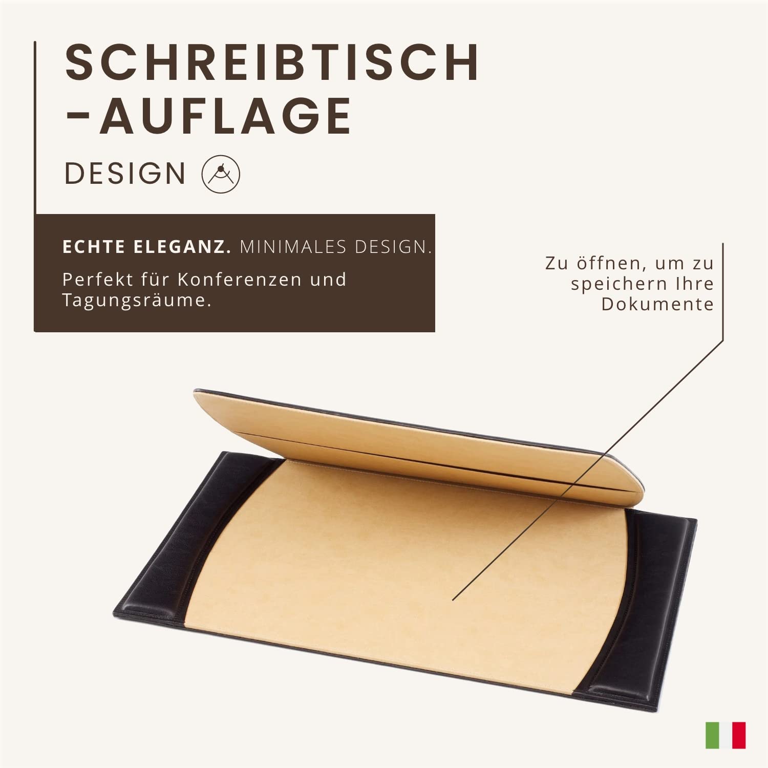 Maruse Leder Schreibtischunterlage – Italienisches Vollleder – Für Büro & Home Office Schreibunterlage – Handgefertigt in Italien – Schwarz