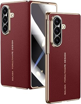 Genuine Leather Case for Samsung Galaxy Z Fold 7, Magnetic Case Slim Light Luxury Business Electroplated All-Inclusive Protection Cover,Red,Z Fold 7