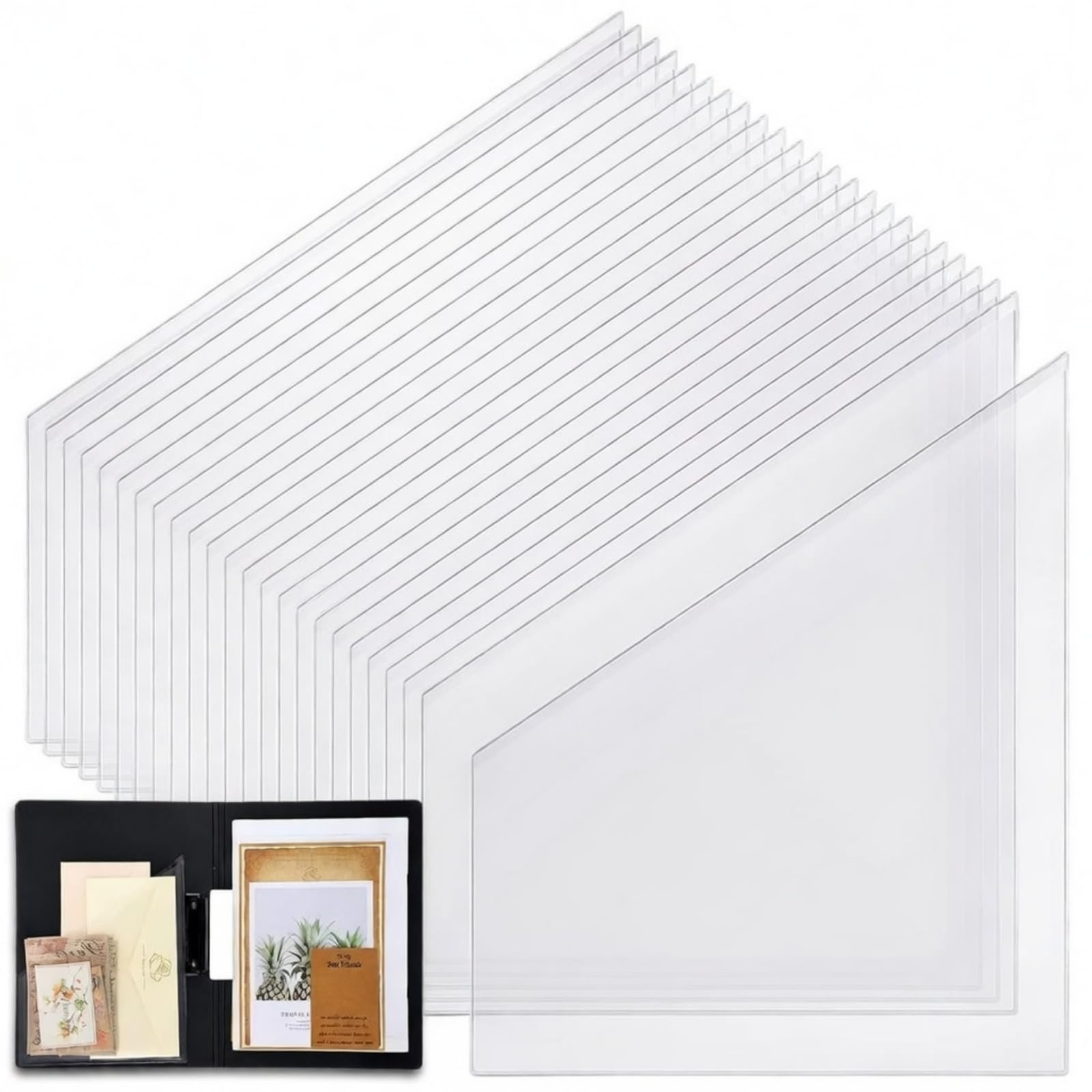 24 Packs Self Adhesive Pockets for Planners 8 x 10 Inches Clear Self Adhesive Scrapbook Pocket Inserts Extra Sticky for Home Office Folder Notebooks