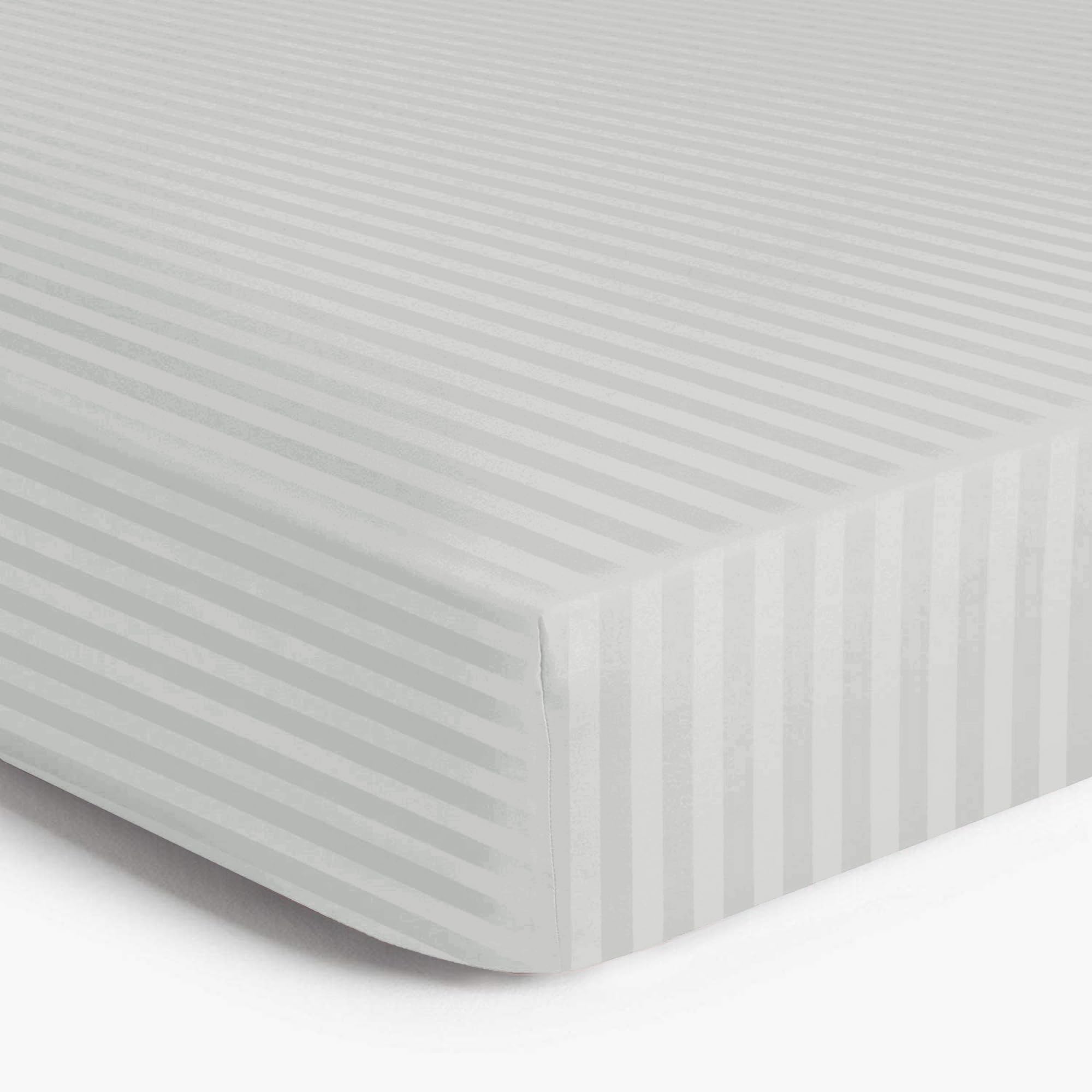 MOONLIGHT20015 Fitted Sheet Single 40cm Soft Brushed Microfiber with Satin Stripes Fade Resistant Easy Care Breathable Bed Sheets (Silver