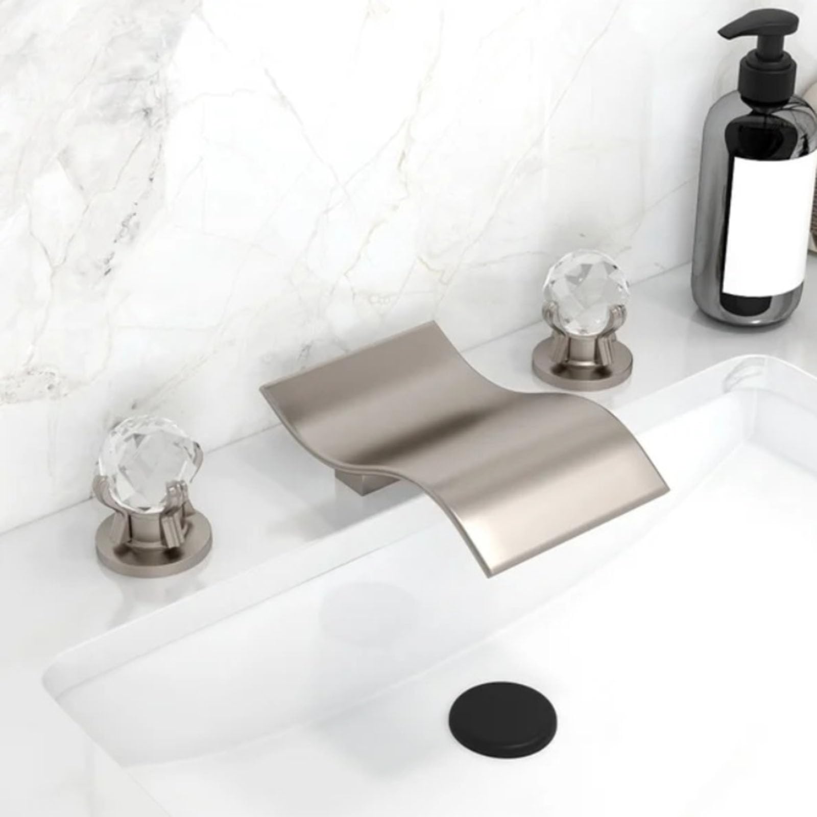 FQWNCIEG Basin Mixer Tap Bathroom Sink Taps Waterfall Thin Spout Double Handle,Brushed Lavatory Sink Faucet