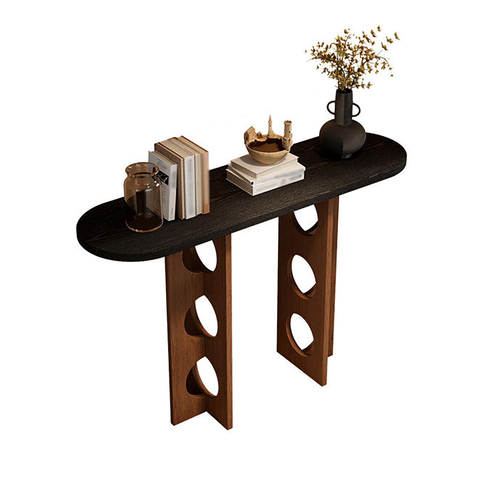 Mesa consola de entrada en madera maciza para pasillo estrecho y recibidor moderno