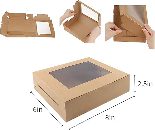 Miniatura 2 de 20 cajas de panadería marrones de 8 x 6 x 2.5 pulgadas con ventana, cajas de galletas para embalaje, cajas de golosinas para cupcakes, día de San