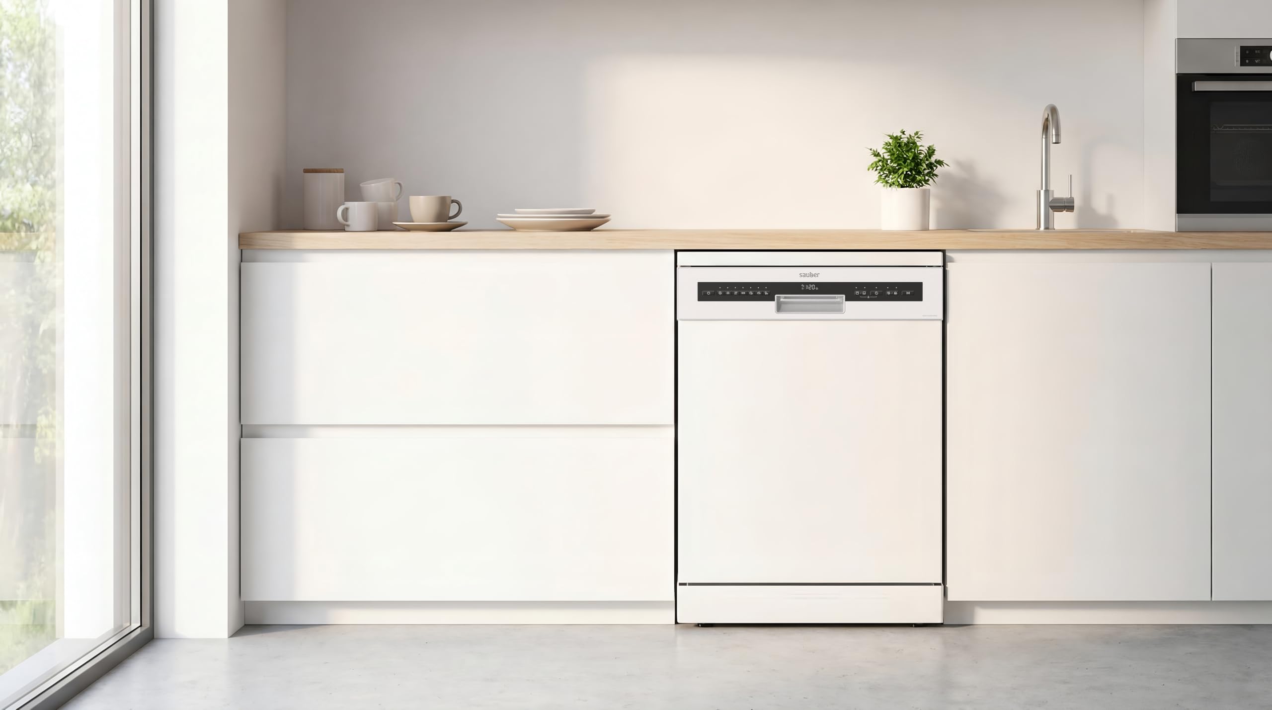 Sauber - Lavavajillas 60 cm Serie 5-DW60146WMI - D - Capacidad para 14 Servicios Tercera Bandeja - Display - Programa ECO - AUTODOOR - Color Blanco - ENTREGA E INSTALACIÓN INCLUIDA EN DOMICILIO