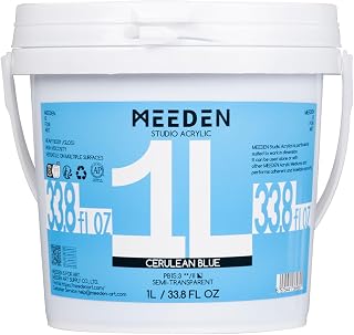 Cerulean Blue Acrylic Paint: 1 L /33.8 oz Heavy Body Gloss Non-Toxic - Thick Art Paints for Canvas Crafts Wood Metal Plastic Wall