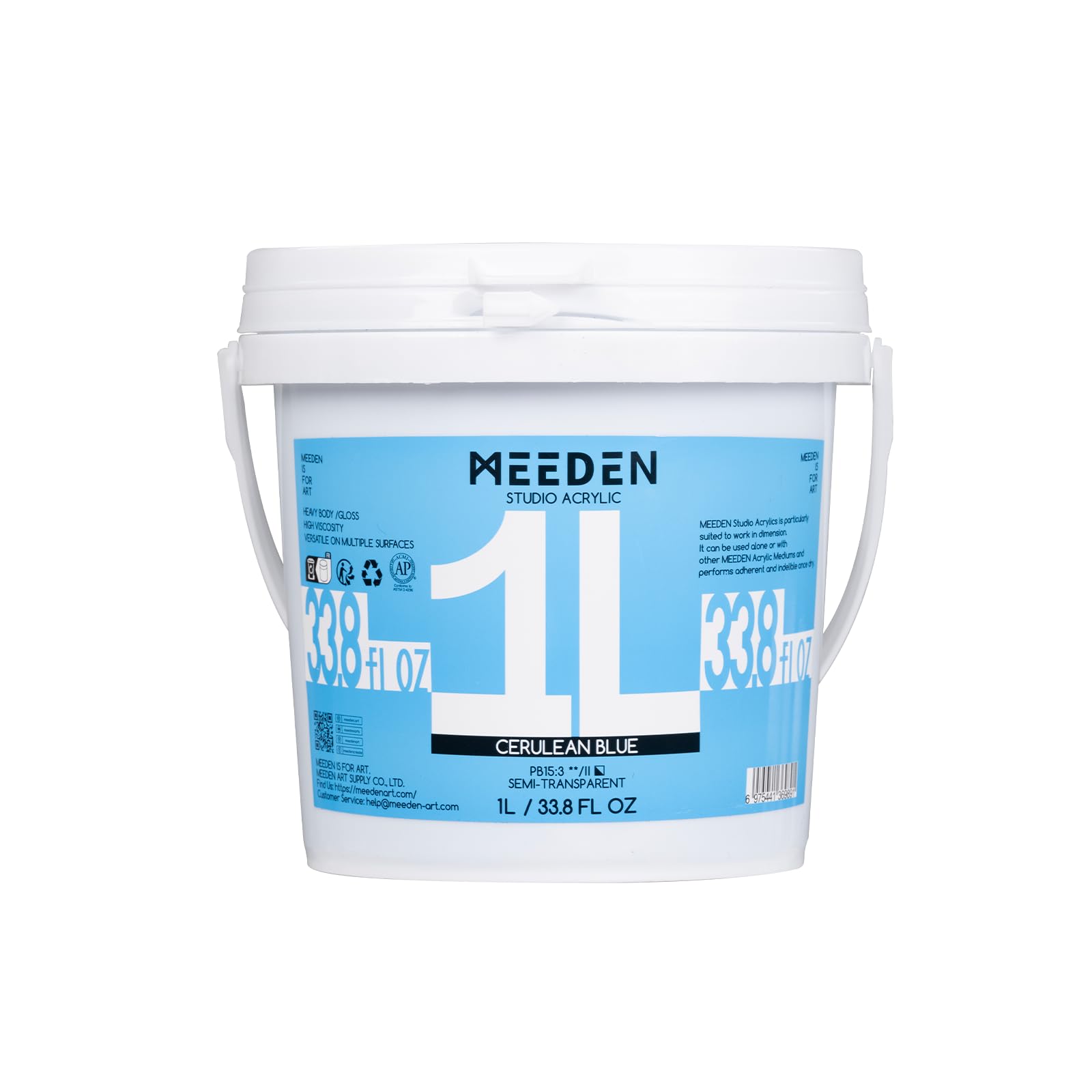 MEEDEN Cerulean Blue Acrylic Paint: 1 L /33.8 oz Heavy Body Gloss Non-Toxic - Professional Art Paints for Canvas, Wood, Craft Painting