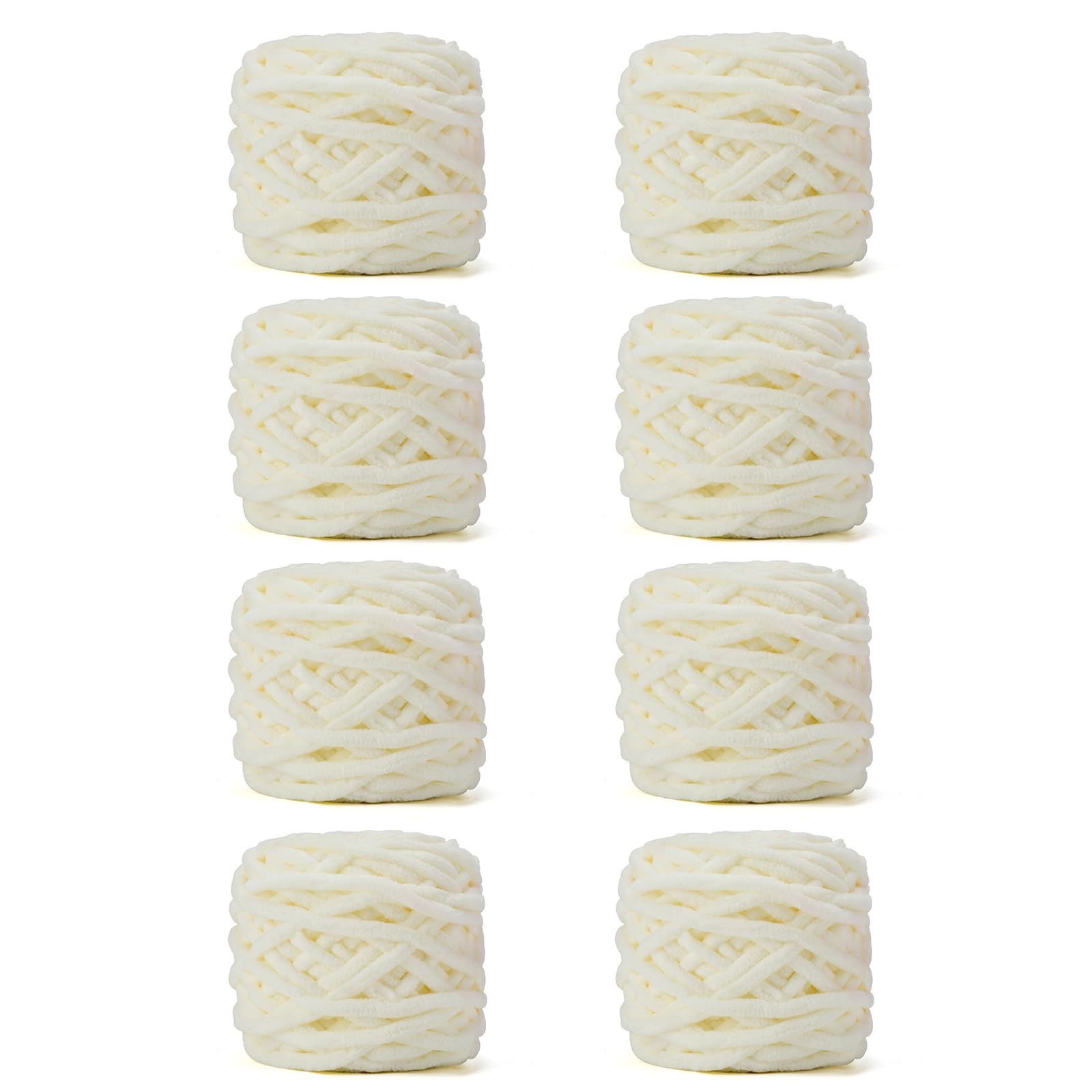 INNDUN Cream Chenille Yarn 8 Pack of 100g/3.5oz - Super Bulky - Knitting, Crocheting & Crafts Chunky Yarn