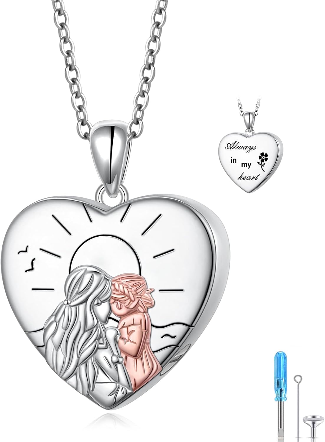 S925 Sterling Silver Love Heart Cremation Jewelry Mother and Daughter Urn Necklaces for Ashes for Women Keepsake Memorial Necklace Gifts for Women Grandma Mother Daughter