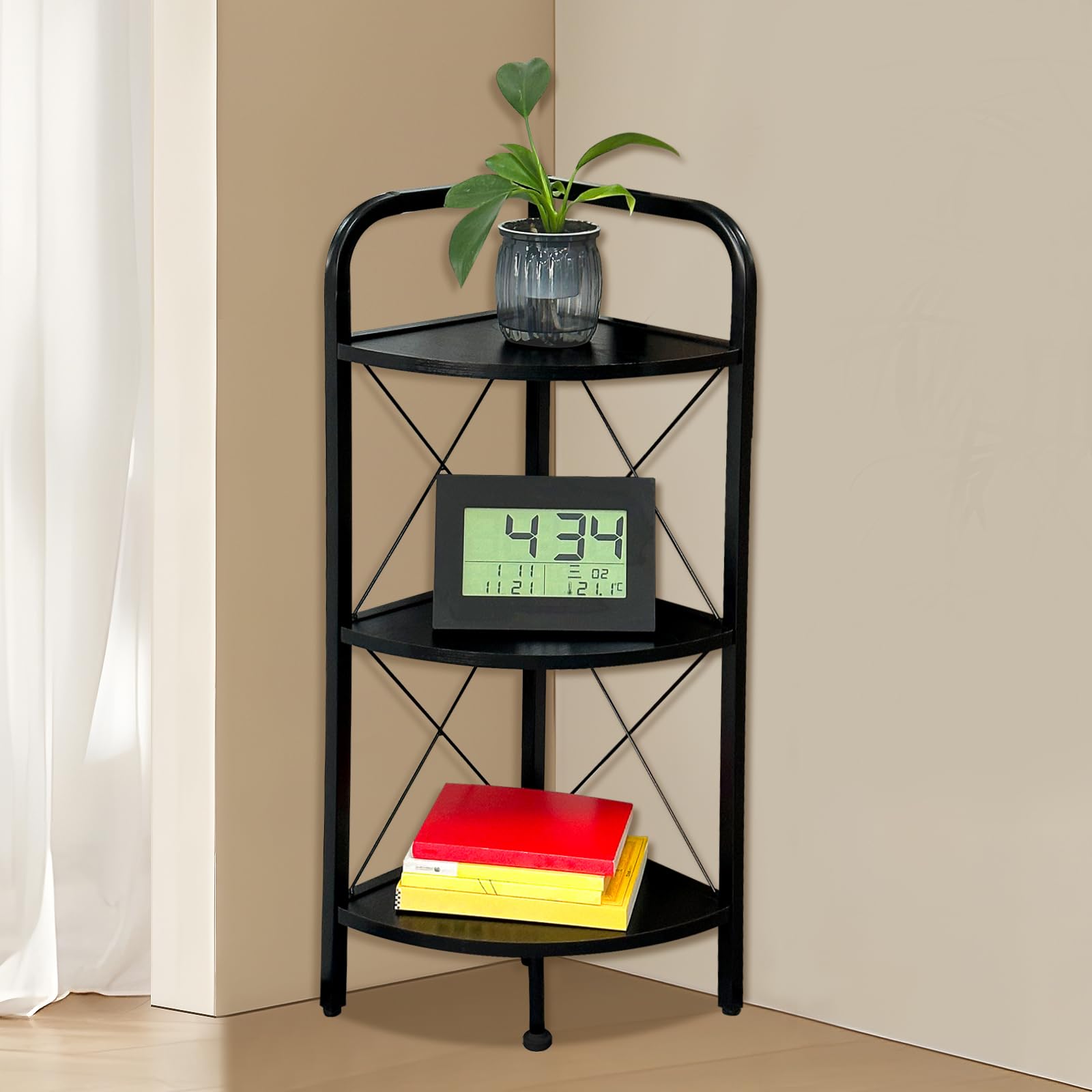 daooap 3 Tier Corner Shelf Stand, Corner Display Rack Wood and Metal ...
